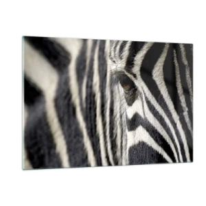 Quadro su vetro - Primo piano dell'occhio di una zebra e delle sue strisce bianche e nere - 120x80cm - Ritratto a strisce - Decorazione murale moderna per soggiorno e camera da letto ARTTOR