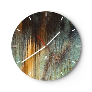 Orologio da parete - Orologio in Vetro - Striature di vernice astratta in oro, blu e nero - 30x30cm - Composizione cromatica non casuale - Decorazione murale moderna per soggiorno, cucina e camera da letto ARTTOR
