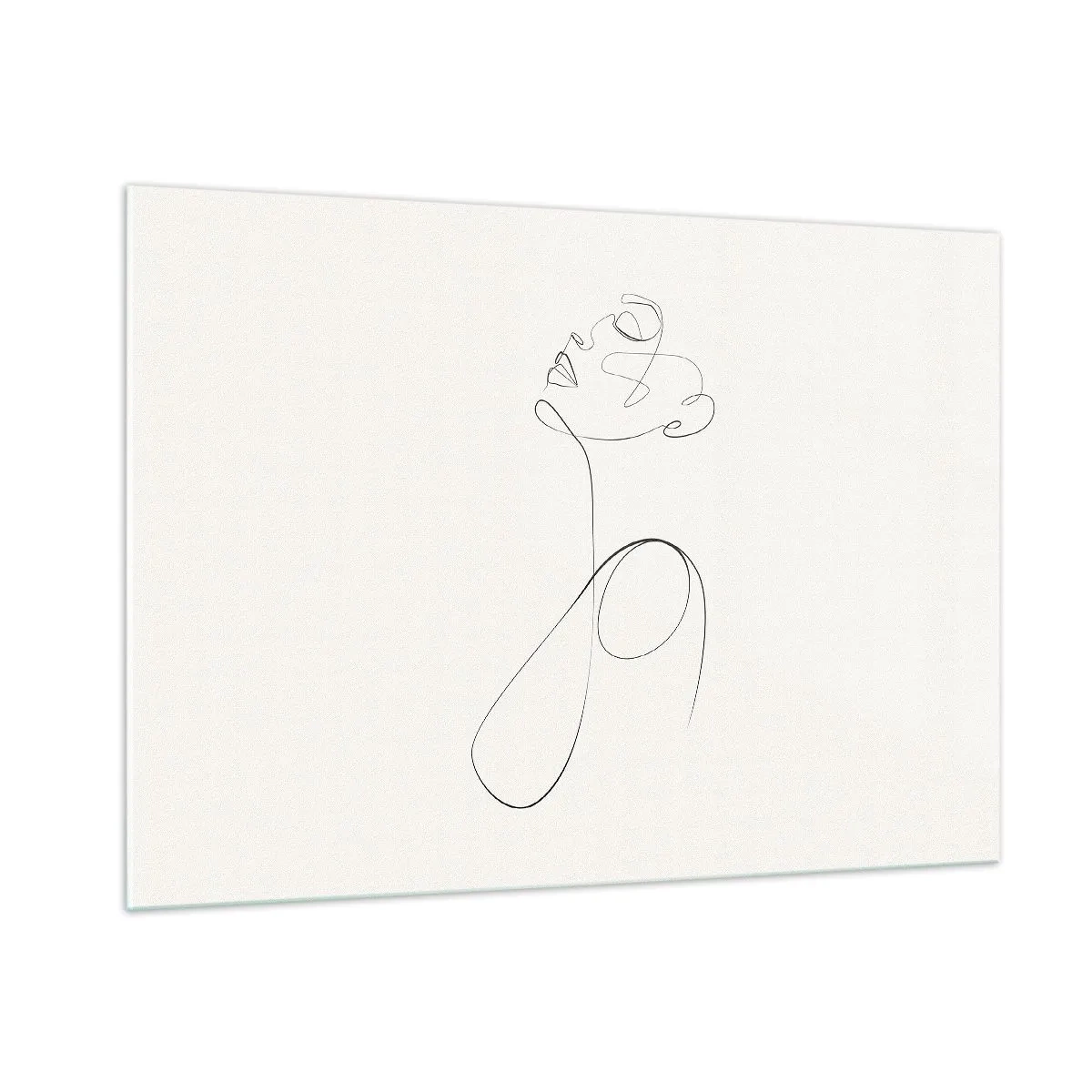 Quadro su vetro - Volto femminile e silhouette in stile line art su sfondo bianco - 100x70cm - Avvolta nei sogni - Decorazione murale moderna per soggiorno e camera da letto ARTTOR