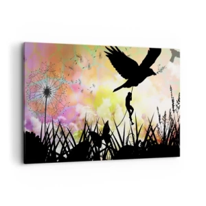 Quadro su tela - Stampe su Tela - Silhouette della natura con un uccello e un dente di leone - 100x70cm - Nell'atmosfera delle favole - Decorazione murale moderna per soggiorno e camera da letto ARTTOR