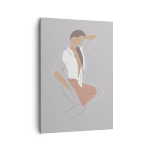 Quadro su tela - Stampe su Tela - Un ritratto minimalista di una donna in colori pastello. - 50x70cm - Profilo di bellezza - Decorazione murale moderna per soggiorno e camera da letto ARTTOR