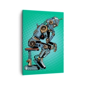 Quadro su tela - Stampe su Tela - Robot pensatore in stile pop art su sfondo verde - 50x70cm - Sull'essenza dell'essere - Decorazione murale moderna per soggiorno e camera da letto ARTTOR