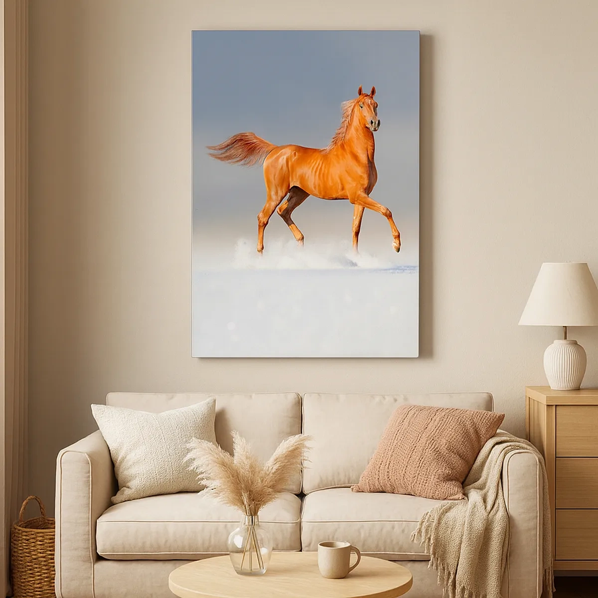 Quadro su tela - Stampe su Tela - Un cavallo al galoppo contro un cielo blu - 50x70cm - Grazia danzante - Decorazione murale moderna per soggiorno e camera da letto ARTTOR