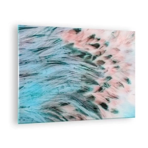 Quadro su vetro - Primo piano di piume nelle tonalità rosa zaffiro - 70x50cm - Piumino rosa zaffiro - Decorazione murale moderna per soggiorno e camera da letto ARTTOR