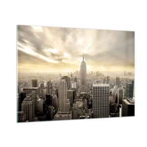 Quadro su vetro - Panorama della città con grattacieli e l'Empire State Building - 100x70cm - New York in grigio - Decorazione murale moderna per soggiorno e camera da letto ARTTOR