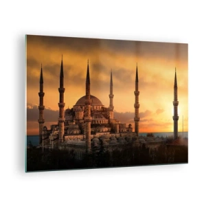 Quadro su vetro - La Moschea Blu sullo sfondo del tramonto - 70x50cm - Dio è grande - Decorazione murale moderna per soggiorno e camera da letto ARTTOR