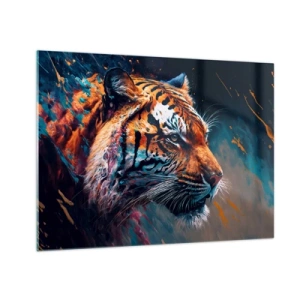 Quadro su vetro - Ritratto di una tigre in un'esplosione artistica di colori - 70x50cm - Bellezza selvaggia - Decorazione murale moderna per soggiorno e camera da letto ARTTOR