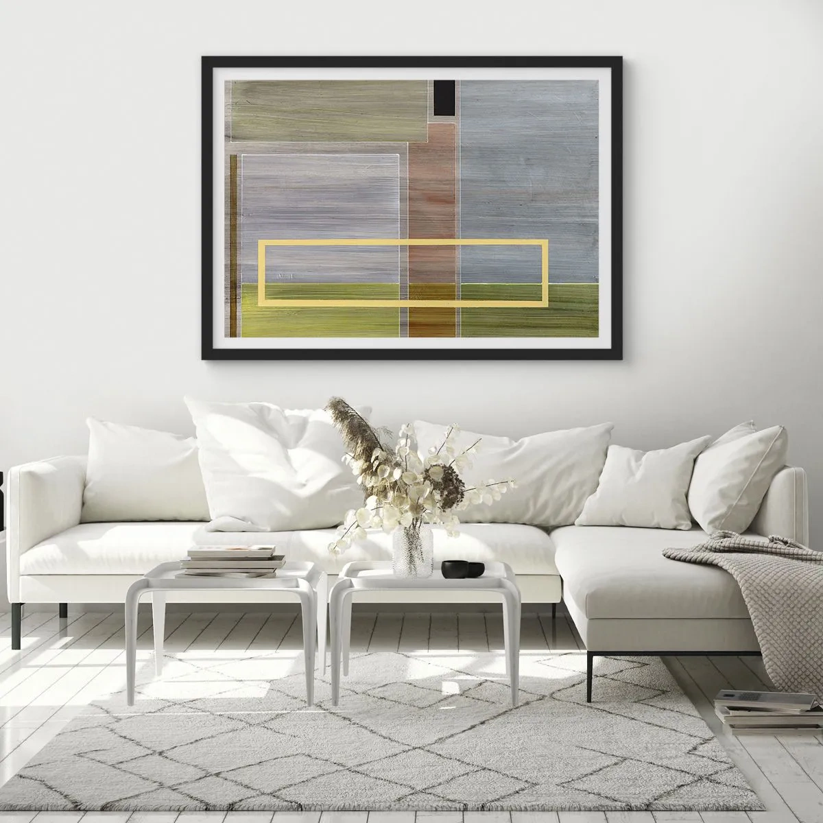 Poster in cornice nera - Composizione geometrica in colori pastello con rettangoli - 70x50cm - Semplice e tranquillo - Decorazione murale moderna per soggiorno e camera da letto ARTTOR