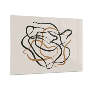 Quadro su vetro - Un groviglio astratto di linee nere e marroni. - 100x70cm - Tutto è andato storto - Decorazione murale moderna per soggiorno e camera da letto ARTTOR