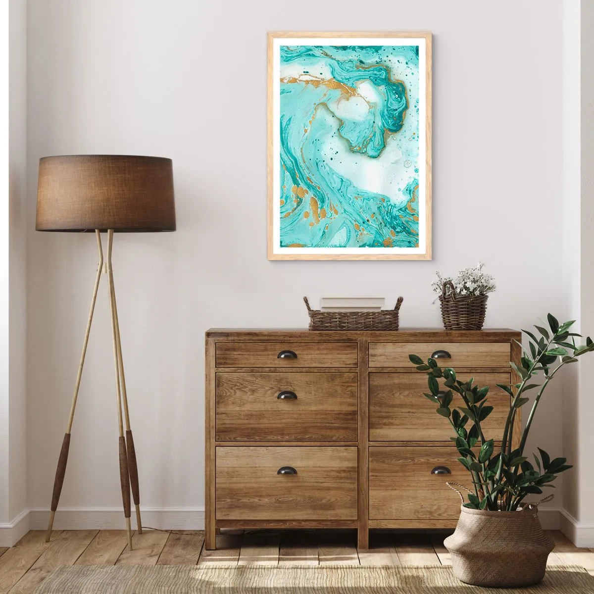 Poster in cornice rovere chiaro - La grande onda del periodo Edo - 70x100 cm