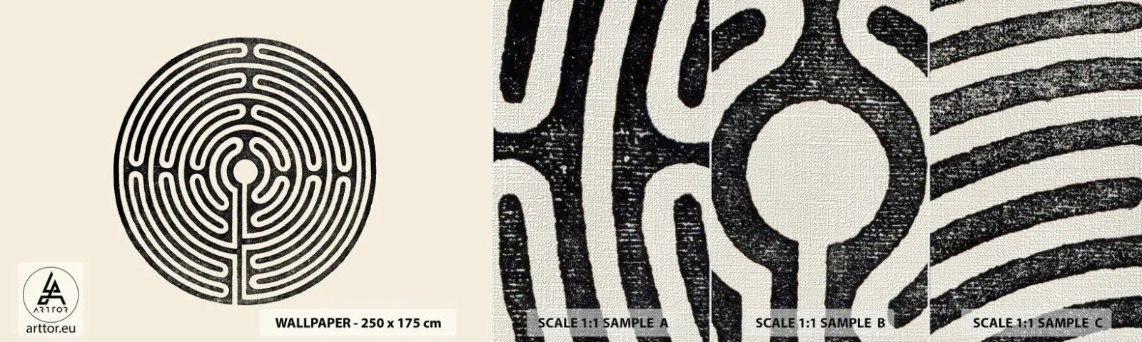 Campione di Fotomurale Premium Canvas - Ordine misterioso - Labirinto, Minimalismo, Bianco e nero - 100x30 cm