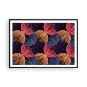 Poster in cornice nera - Cerchi geometrici nelle tonalità del rosa, viola e oro - 100x70cm - Al ritmo delle sfere - Decorazione murale moderna per soggiorno e camera da letto ARTTOR