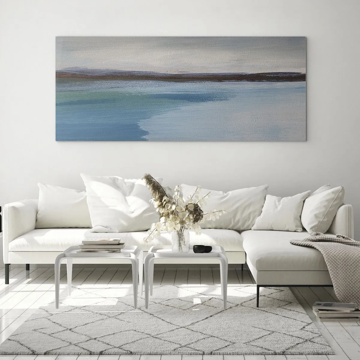 Quadro su vetro - Un paesaggio minimalista con linea di galleggiamento e orizzonte - 140x50cm - Paesaggio orizzontale - Decorazione murale moderna per soggiorno e camera da letto ARTTOR