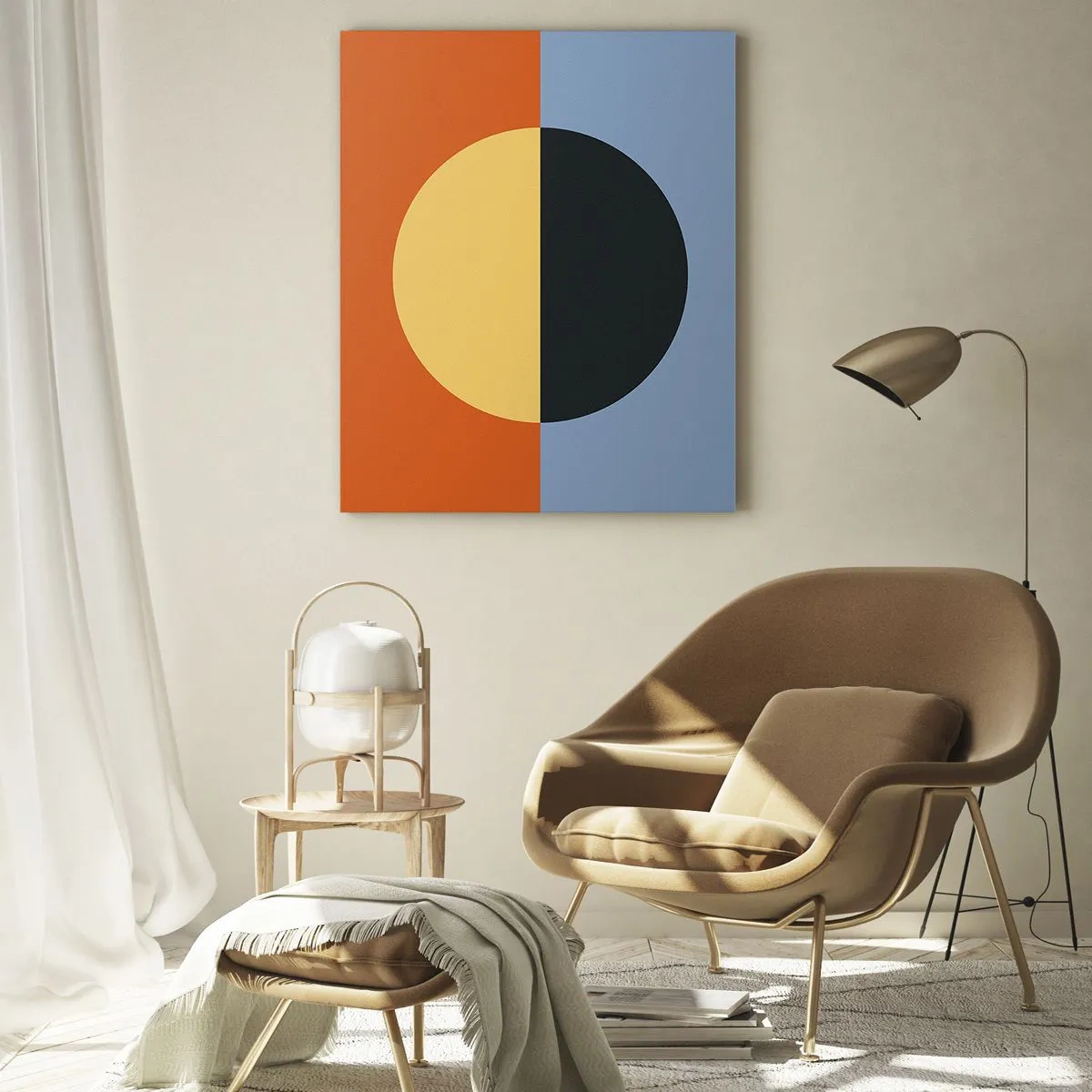 Quadro su vetro - Composizione astratta con un cerchio in tonalità calde e fredde - 50x70cm - Composizione di caldo e freddo - Decorazione murale moderna per soggiorno e camera da letto ARTTOR