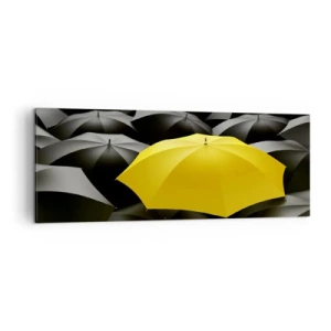 Quadro su tela - Stampe su Tela - Un ombrello giallo tra ombrelli neri - 140x50cm - Addio tristezza - Decorazione murale moderna per soggiorno e camera da letto ARTTOR