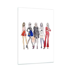 Quadro su vetro - Personaggi alla moda in abiti eleganti nell'illustrazione - 50x70cm - Every week Fashion Week - Decorazione murale moderna per soggiorno e camera da letto ARTTOR