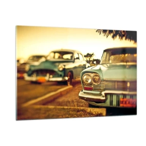 Quadro su vetro - Auto retrò nella calda luce del tramonto - 120x80cm - Aspettiamo, vediamo - Decorazione murale moderna per soggiorno e camera da letto ARTTOR