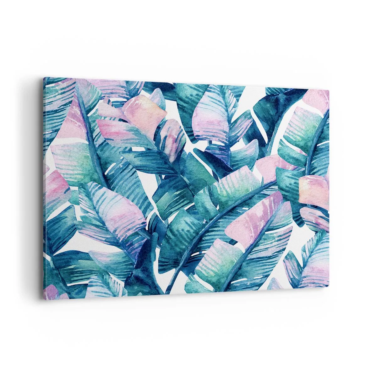 Quadro su tela - Stampe su Tela - Foglie di banano nelle tonalità del blu e del rosa - 120x80cm - Nel bananeto - Decorazione murale moderna per soggiorno e camera da letto ARTTOR