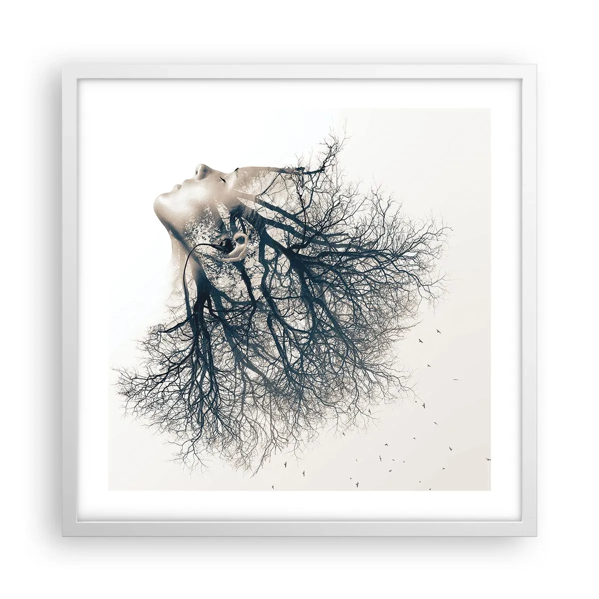 Poster in cornice bianca - In ascolto del sussurro dell'albero - 50x50 cm