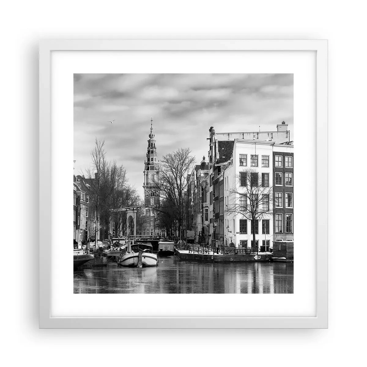 Poster in cornice bianca - Atmosfera di Amsterdam - 40x40 cm