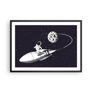 Poster in cornice nera - Astronauta su un razzo nello spazio - 70x50cm - Surfista spaziale - Decorazione murale moderna per soggiorno e camera da letto ARTTOR