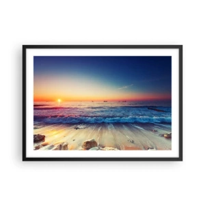 Poster in cornice nera - Tramonto su un mare calmo con onde - 70x50cm - Cosa c'è dietro l'orizzonte? - Decorazione murale moderna per soggiorno e camera da letto ARTTOR