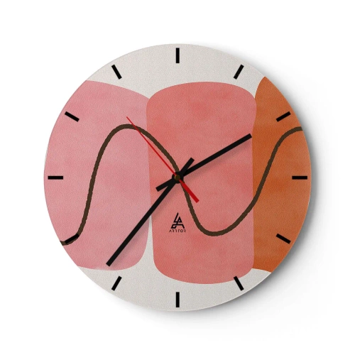 Orologio da parete - Orologio in Vetro - Forme astratte nei toni del rosa e dell'arancione con linee ondulate - 30x30cm - Il delicato movimento delle forme - Decorazione murale moderna per soggiorno, cucina e camera da letto ARTTOR