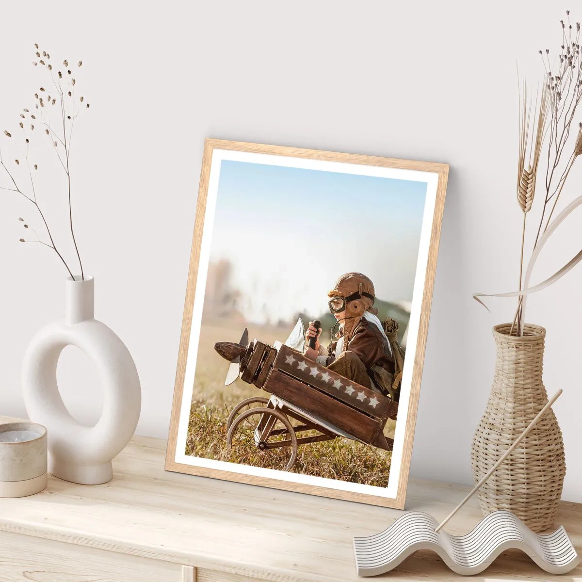 Poster in cornice rovere chiaro - Decollo verso i sogni - 40x50 cm