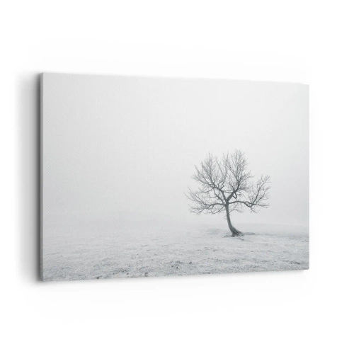 Quadro su tela - Stampe su Tela - Un albero solitario nella nebbia invernale in un campo vuoto - 120x80cm - Contro il nulla - Decorazione murale moderna per soggiorno e camera da letto ARTTOR