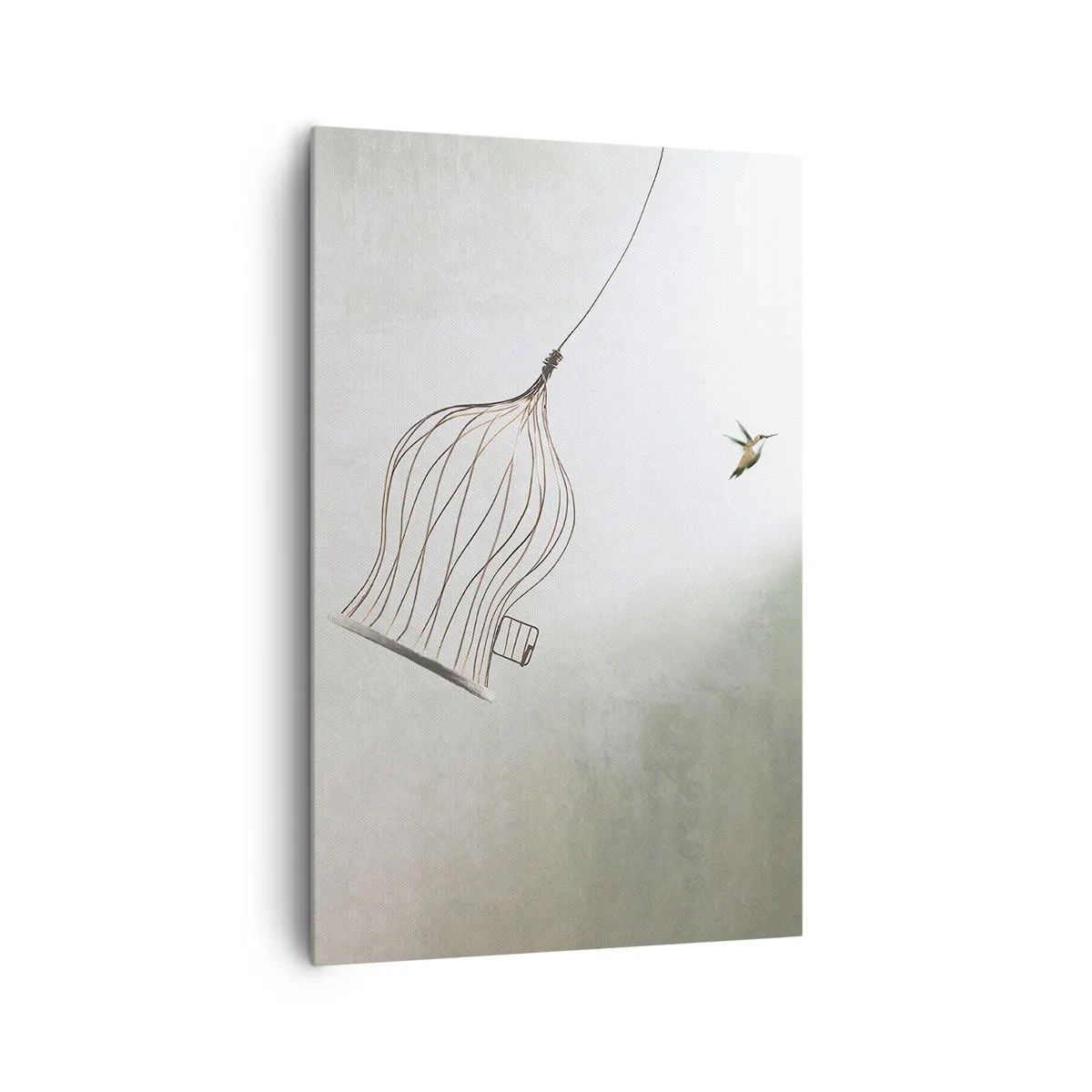 Quadro su tela - Stampe su Tela - Un uccello liberato da una gabbia sullo sfondo di un cielo luminoso - 80x120cm - Nel proprio elemento - Decorazione murale moderna per soggiorno e camera da letto ARTTOR
