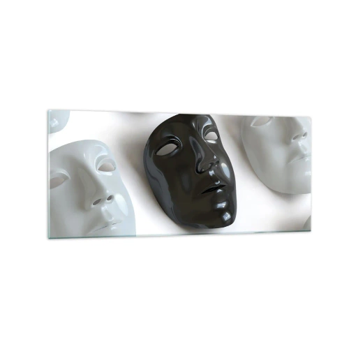 Quadro su vetro - Maschere in bianco e nero su sfondo chiaro - 120x50cm - Come distinguersi? - Decorazione murale moderna per soggiorno e camera da letto ARTTOR