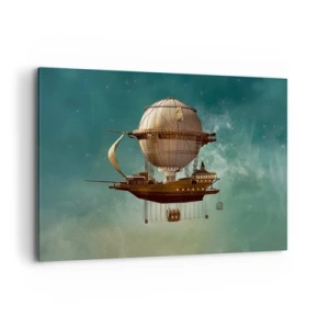 Quadro su tela - Stampe su Tela - Un fantastico dirigibile contro il cielo verdastro - 120x80cm - Saluti da Jules Verne - Decorazione murale moderna per soggiorno e camera da letto ARTTOR