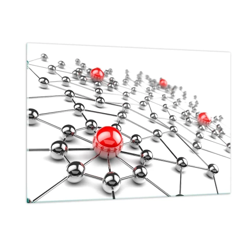 Quadro su vetro - Rete molecolare argentata con accenti rossi - 120x80cm - Rete argentea - Decorazione murale moderna per soggiorno e camera da letto ARTTOR