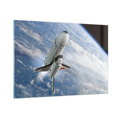 Quadro su vetro - Uno space shuttle decolla nello spazio con la Terra sullo sfondo. - 100x70cm - Ascensione cosmica - Decorazione murale moderna per soggiorno e camera da letto ARTTOR