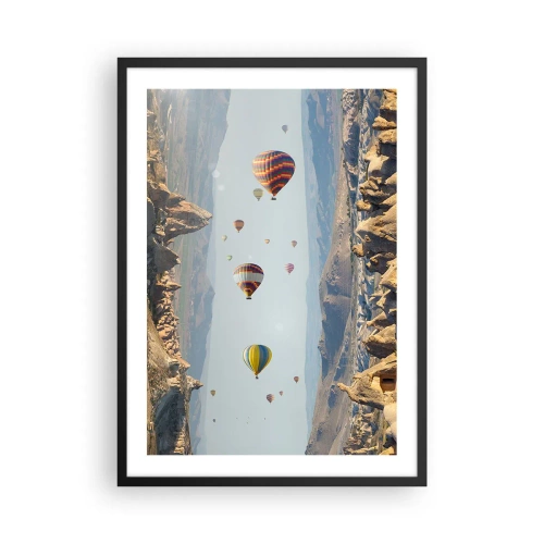 Poster in cornice nera - Mongolfiere che fluttuano su terreni rocciosi - 50x70cm - Qui tutto è possibile - Decorazione murale moderna per soggiorno e camera da letto ARTTOR