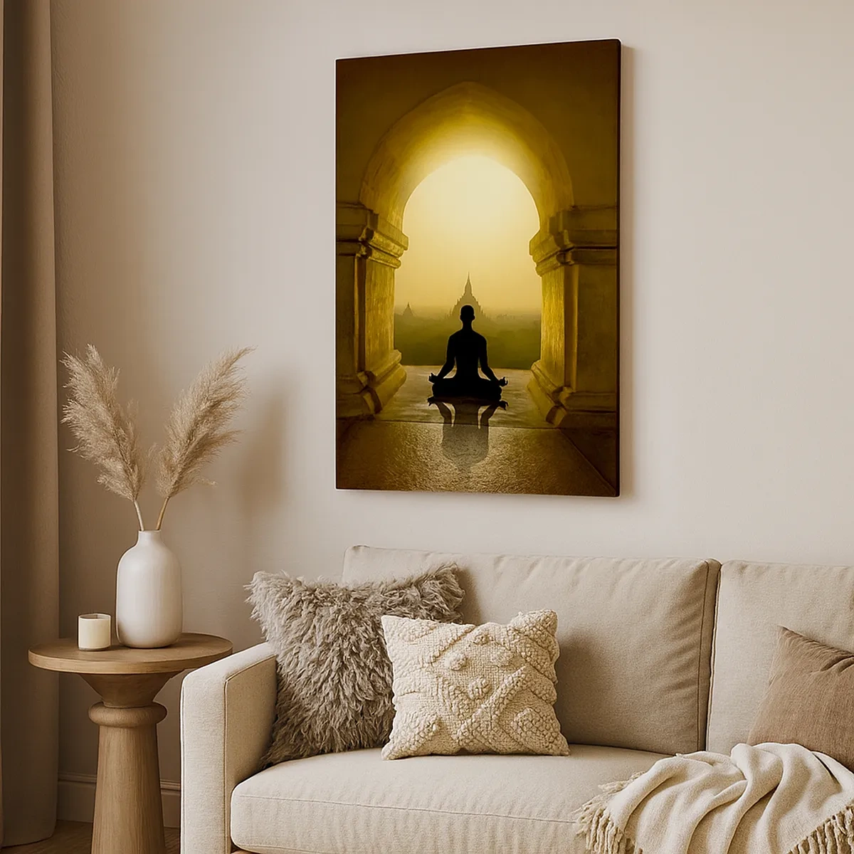 Quadro su tela - Stampe su Tela - Silhouette di una persona in meditazione alla luce del sole al tramonto - 50x70cm - Armonia completa - Decorazione murale moderna per soggiorno e camera da letto ARTTOR
