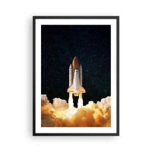 Poster in cornice nera - Uno space shuttle in decollo contro un cielo stellato - 50x70cm - Ad astra! - Decorazione murale moderna per soggiorno e camera da letto ARTTOR
