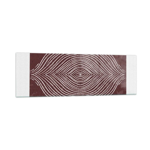 Quadro su vetro - Onde simmetriche in linee bianche su sfondo marrone - 160x50cm - Lo spazio parlante - Decorazione murale moderna per soggiorno e camera da letto ARTTOR