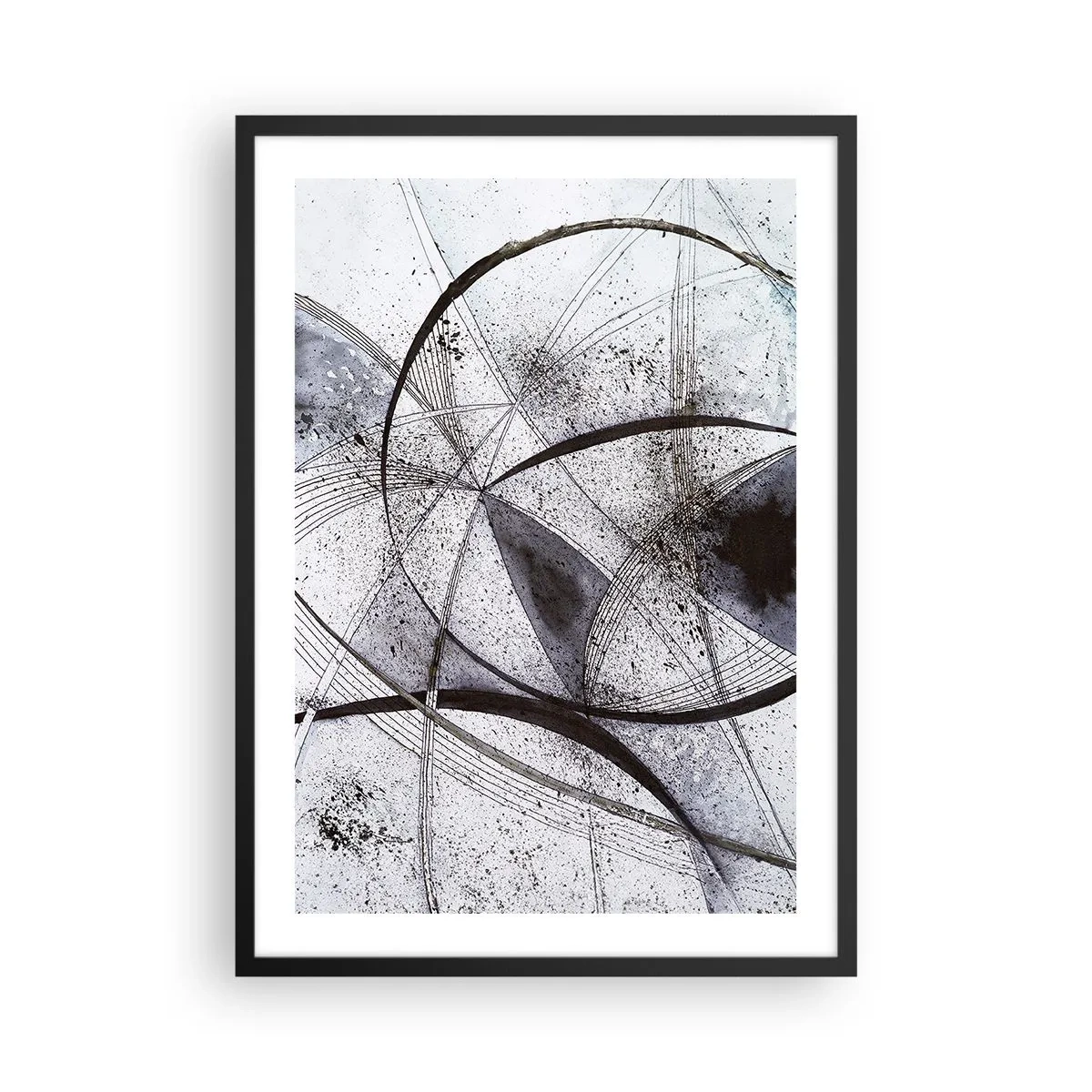 Poster in cornice nera - Composizione astratta di linee geometriche e cerchi - 50x70cm - Fantasia futuristica - Decorazione murale moderna per soggiorno e camera da letto ARTTOR