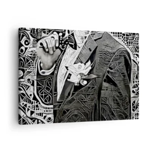 Quadro su tela - Stampe su Tela - Elegante astrazione di un uomo in abito in bianco e nero - 70x50cm - Solo in apparenza un uomo grigio - Decorazione murale moderna per soggiorno e camera da letto ARTTOR