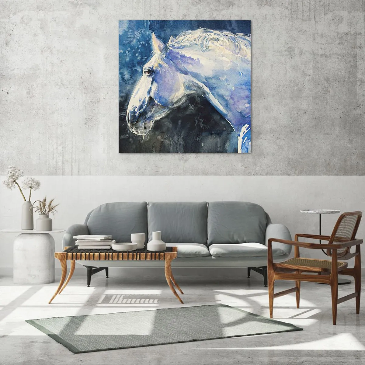 Quadro su vetro - Ritratto in luce blu - 30x30 cm