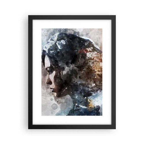 Poster in cornice nera - Racconto su una ragazza con città sullo sfondo - 30x40 cm