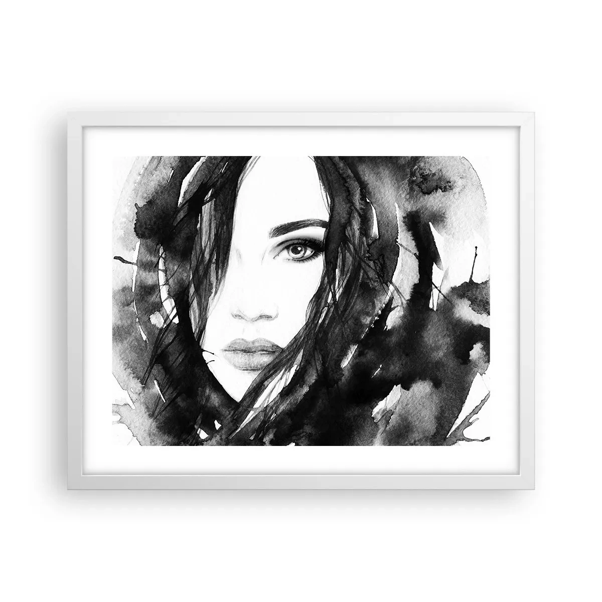 Poster in cornice bianca - Ritratto di donna in bianco e nero - 50x40 cm