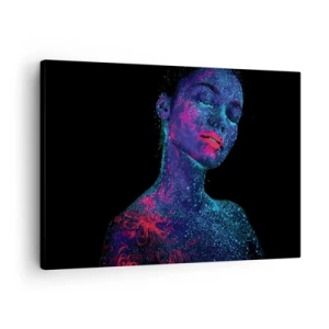 Quadro su tela - Stampe su Tela - Ritratto di una donna in colori neon su sfondo nero - 70x50cm - Nella polvere di stelle - Decorazione murale moderna per soggiorno e camera da letto ARTTOR