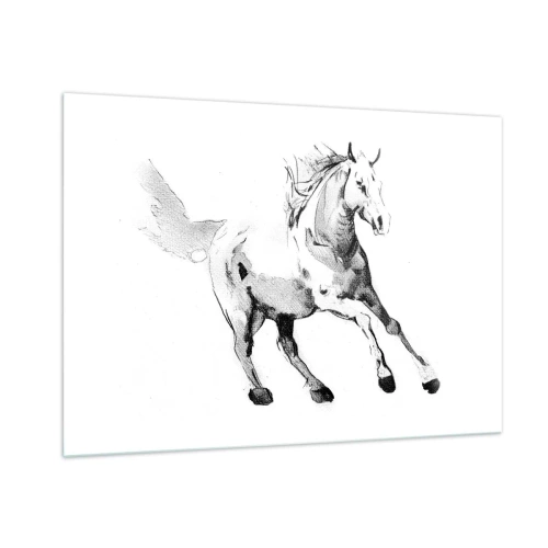 Quadro su vetro - Schizzo in bianco e nero di un cavallo al galoppo su sfondo bianco - 100x70cm - Anima indomabile - Decorazione murale moderna per soggiorno e camera da letto ARTTOR