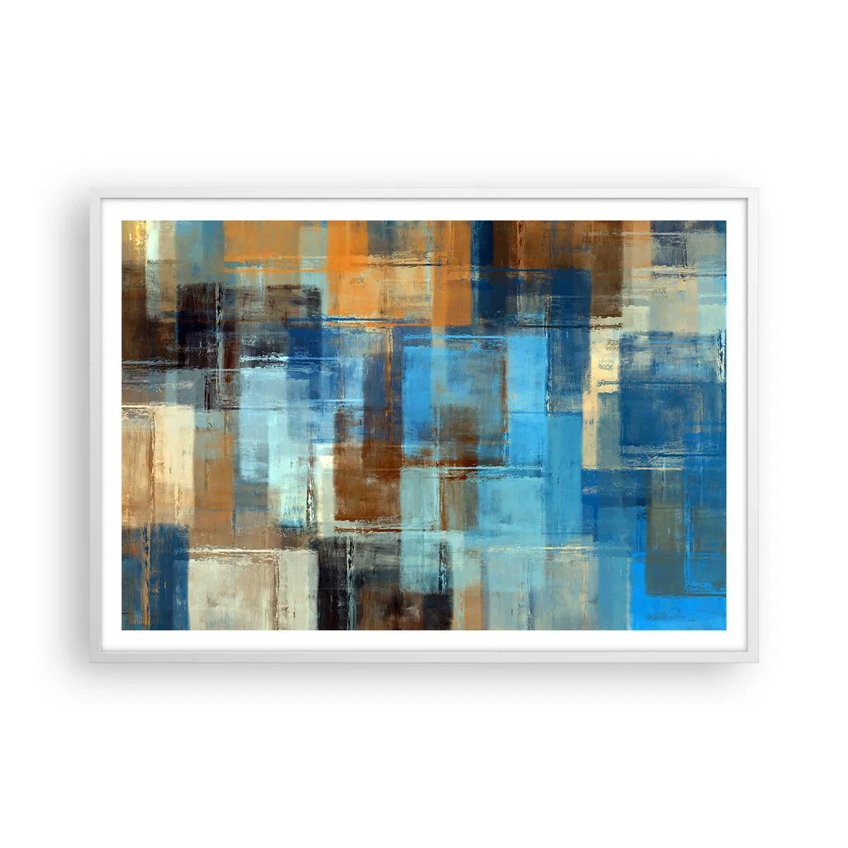 Poster in cornice bianca - Attraverso la tenda blu - 100x70 cm