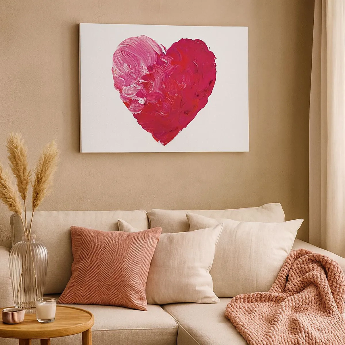 Quadro su tela - Stampe su Tela - Un cuore rosa e rosso dipinto con un pennello - 70x50cm - All you need is love - Decorazione murale moderna per soggiorno e camera da letto ARTTOR