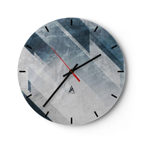 Orologio da parete - Orologio in Vetro - Le strisce geometriche nei toni del grigio e del blu navy creano profondità - 30x30cm - Composizione spaziale: movimento in grigio - Decorazione murale moderna per soggiorno, cucina e camera da letto ARTTOR