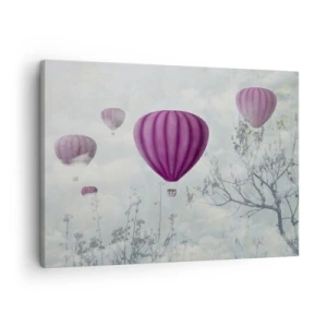 Quadro su tela - Stampe su Tela - Palloncini viola che fluttuano sopra gli alberi tra le nuvole - 70x50cm - Come navi nel cielo - Decorazione murale moderna per soggiorno e camera da letto ARTTOR