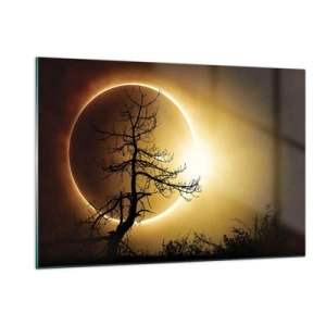 Quadro su vetro - Eclissi solare dietro l'albero - 120x80cm - Eclissi totale - Decorazione murale moderna per soggiorno e camera da letto ARTTOR